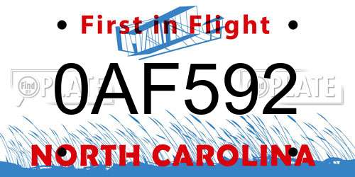 0AF592 North Carolina License Plate