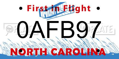 0AFB97 North Carolina License Plate