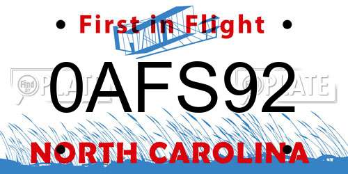 0AFS92 North Carolina License Plate