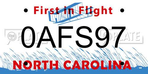 0AFS97 North Carolina License Plate