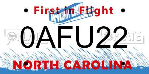 0AFU22 North Carolina License Plate