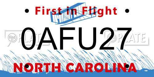 0AFU27 North Carolina License Plate