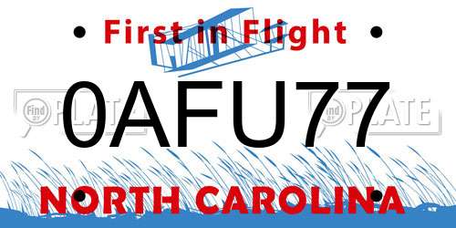 0AFU77 North Carolina License Plate