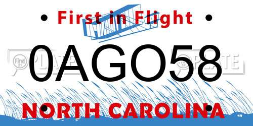 0AGO58 North Carolina License Plate