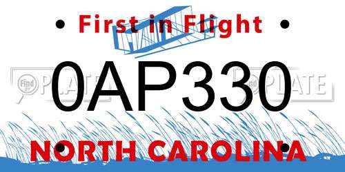 0AP330 North Carolina License Plate