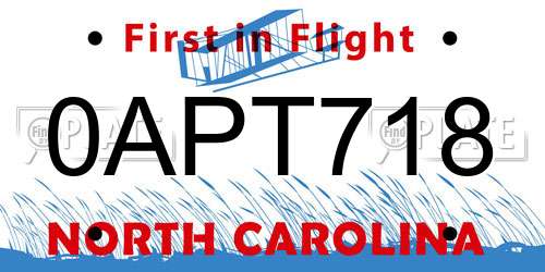 0APT718 North Carolina License Plate