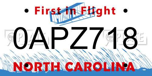0APZ718 North Carolina License Plate