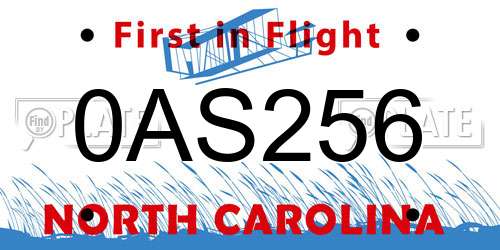0AS256 North Carolina License Plate