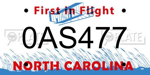 0AS477 North Carolina License Plate