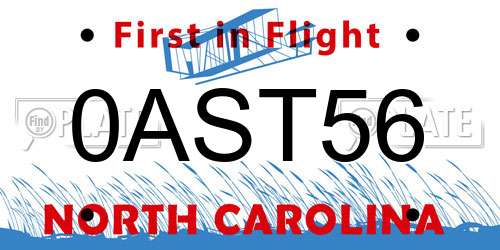 0AST56 North Carolina License Plate