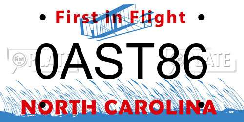 0AST86 North Carolina License Plate