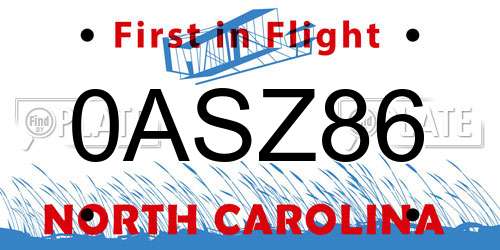 0ASZ86 North Carolina License Plate