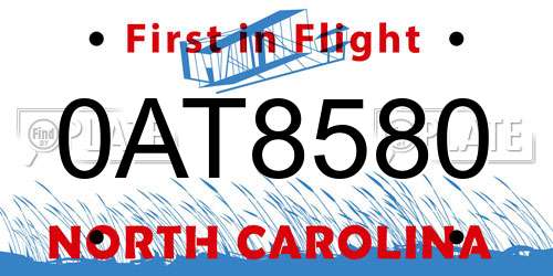 0AT8580 North Carolina License Plate
