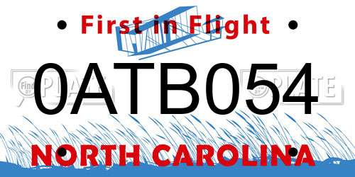 0ATB054 North Carolina License Plate