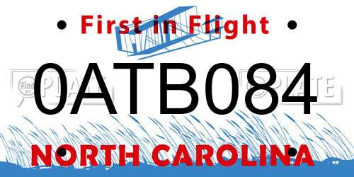 0ATB084 North Carolina License Plate
