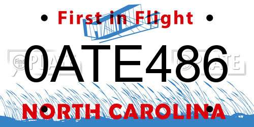 0ATE486 North Carolina License Plate