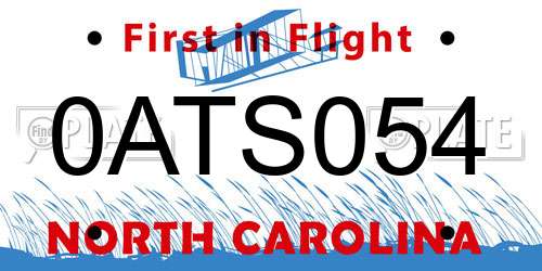 0ATS054 North Carolina License Plate