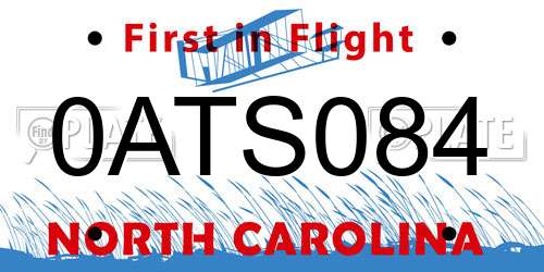 0ATS084 North Carolina License Plate