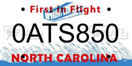 0ATS850 North Carolina License Plate