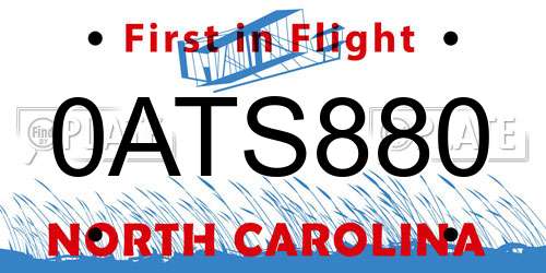 0ATS880 North Carolina License Plate