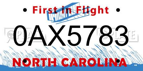 0AX5783 North Carolina License Plate