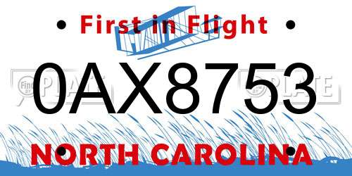 0AX8753 North Carolina License Plate