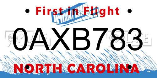 0AXB783 North Carolina License Plate