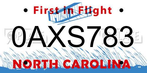 0AXS783 North Carolina License Plate