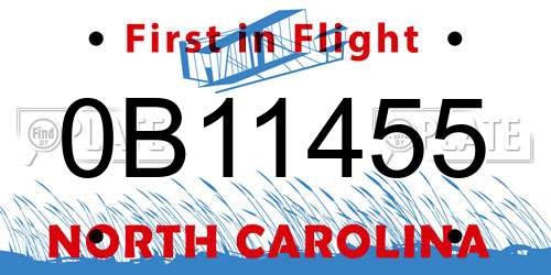 0B11455 North Carolina License Plate