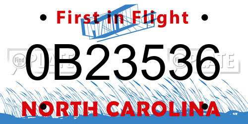 0B23536 North Carolina License Plate