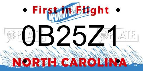 0B25Z1 North Carolina License Plate