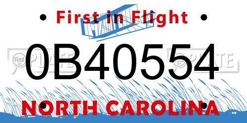 0B40554 North Carolina License Plate