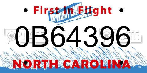 0B64396 North Carolina License Plate