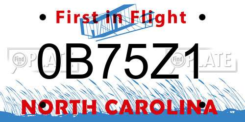 0B75Z1 North Carolina License Plate