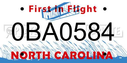 0BA0584 North Carolina License Plate