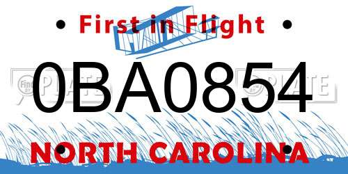 0BA0854 North Carolina License Plate