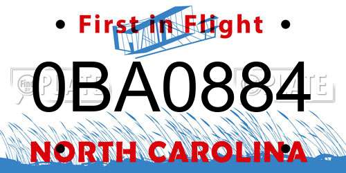 0BA0884 North Carolina License Plate