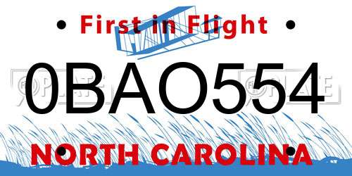 0BAO554 North Carolina License Plate