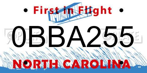 0BBA255 North Carolina License Plate