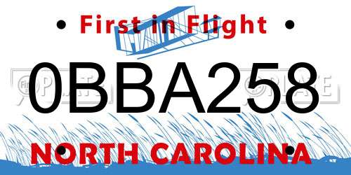 0BBA258 North Carolina License Plate