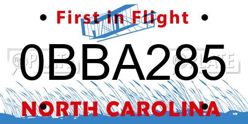 0BBA285 North Carolina License Plate