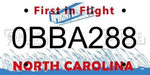 0BBA288 North Carolina License Plate