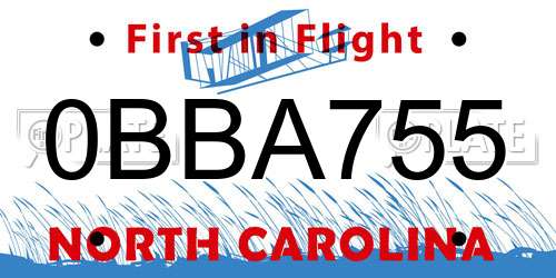 0BBA755 North Carolina License Plate