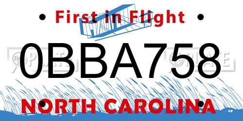 0BBA758 North Carolina License Plate