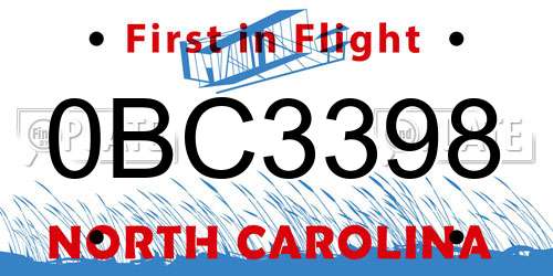 0BC3398 North Carolina License Plate