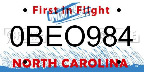 0BEO984 North Carolina License Plate