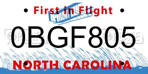 0BGF805 North Carolina License Plate