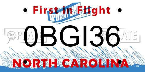 0BGI36 North Carolina License Plate
