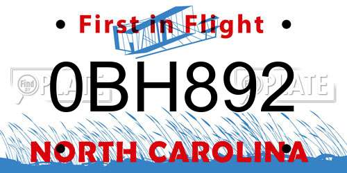 0BH892 North Carolina License Plate