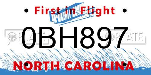 0BH897 North Carolina License Plate